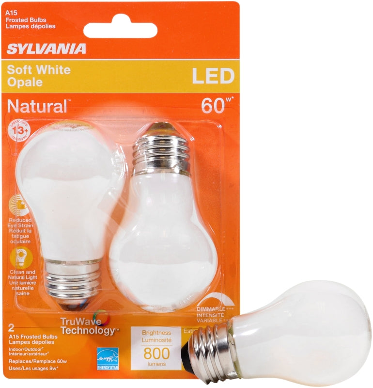Sylvania 40763 LED Bulb, General-Purpose, A15 Lamp, 60 W Equivalent, E26 Lamp Base, Dimmable, Frosted, Soft White Light