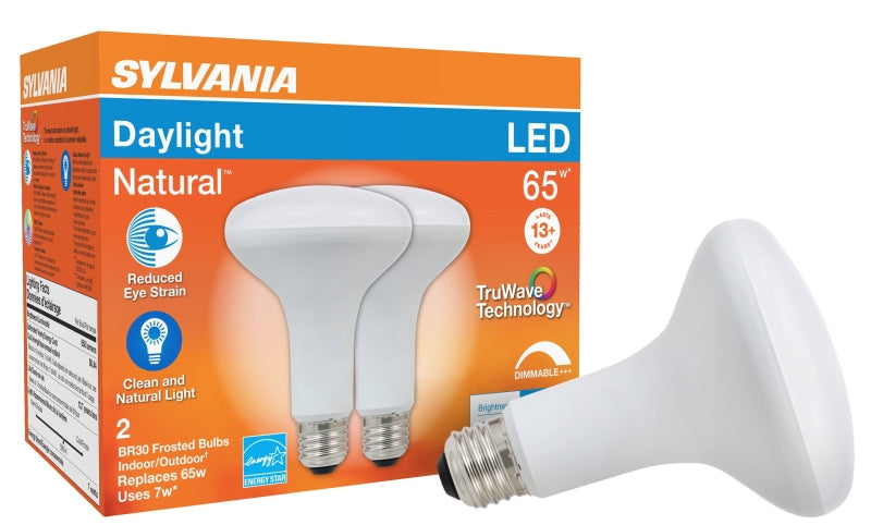Sylvania 40730 Natural LED Bulb, Spotlight, BR30 Lamp, 65 W Equivalent, E26 Lamp Base, Dimmable, Frosted, Daylight Light