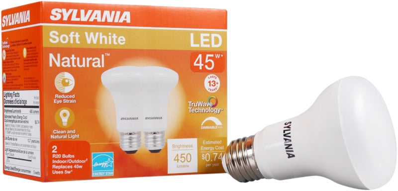 Sylvania Natural Series 40788 LED Bulb, Spotlight, R20 Lamp, 45 W Equivalent, E26 Medium Lamp Base, Dimmable, Frosted