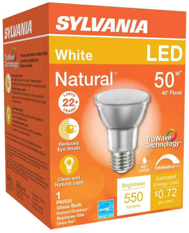 Sylvania 40920 Natural LED Bulb, Spotlight, PAR20 Lamp, 50 W Equivalent, E26 Lamp Base, Dimmable, Silver