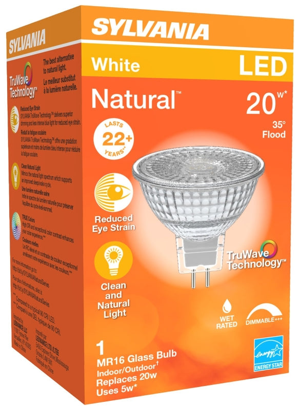 Sylvania 40924 Natural LED Bulb, Track/Recessed, MR16 Lamp, G5.3 Lamp Base, Dimmable, Cool White Light