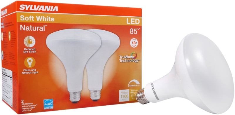 Sylvania Natural Series 40785 LED Bulb, Spotlight, BR40 Lamp, 85 W Equivalent, E26 Medium Lamp Base, Dimmable, Frosted