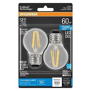 Sylvania Natural 40851 LED Bulb, G16.5 Lamp, 60 W Equivalent, E26 Medium Lamp Base, Dimmable, Clear