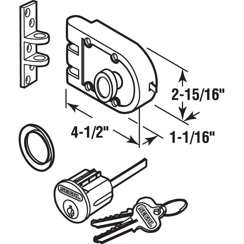 Prime-Line SE 15323 Rim Deadbolt, Bronze, Brushed Chrome, Segal Keyway, 1-3/8 to 2-3/8 in Thick Door