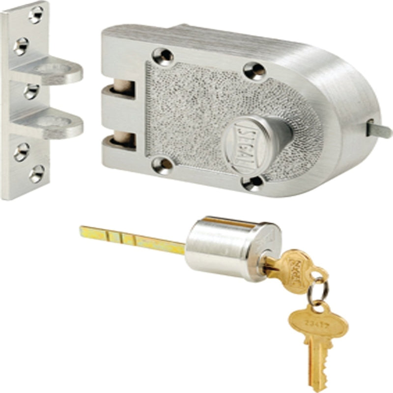 Prime-Line SE 15323 Rim Deadbolt, Bronze, Brushed Chrome, Segal Keyway, 1-3/8 to 2-3/8 in Thick Door