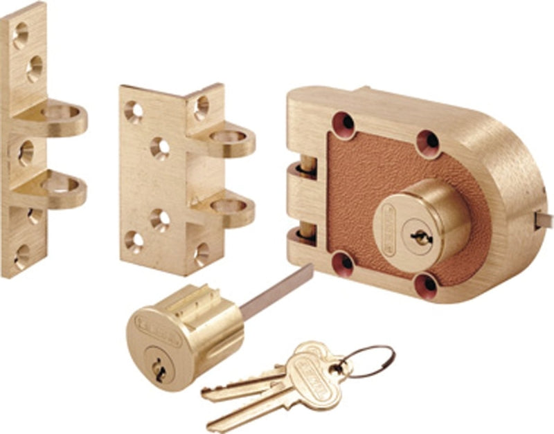 Prime-Line SE 19361 Rim Deadbolt, Keyed Different Key, Bronze, Brushed Brass, 1-3/8 to 2-3/8 in Thick Door
