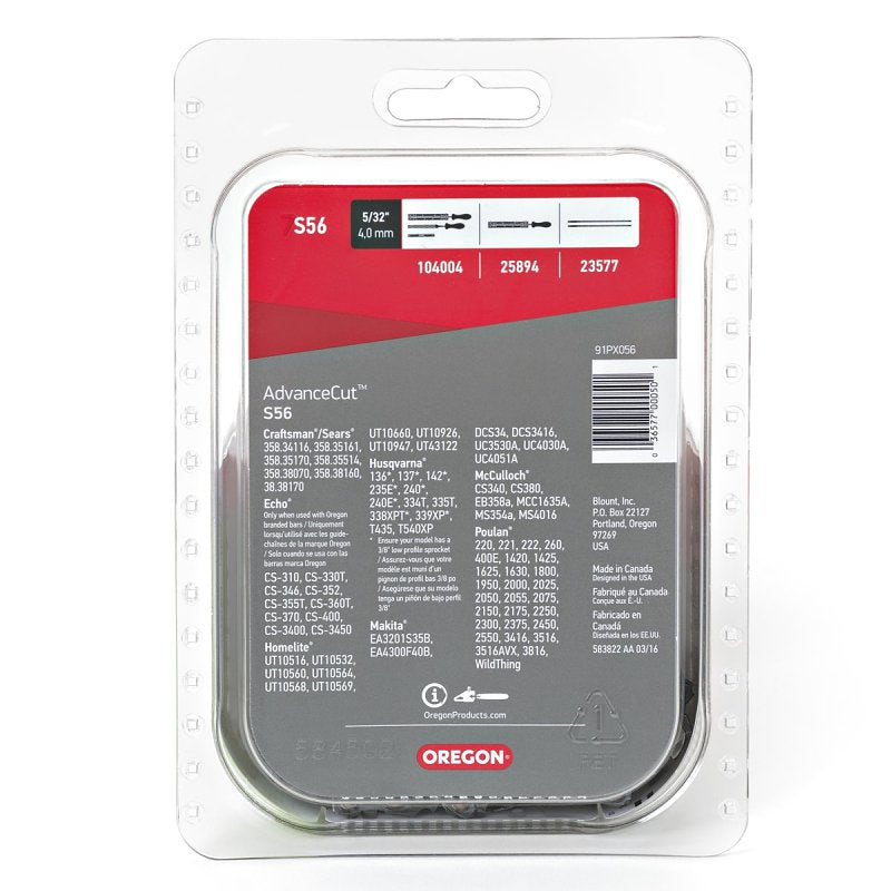 Oregon S56 Chainsaw Chain, For: Echo, Jonsered, John Deere, McCulloch, Husqvarna, Poulan, Remington and Stihl Chainsaws
