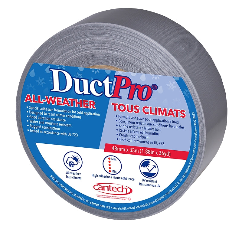Cantech DuctPro 38200 382214833 Duct Tape, 3 m L, 48 mm W, Polyethylene Backing, Silver