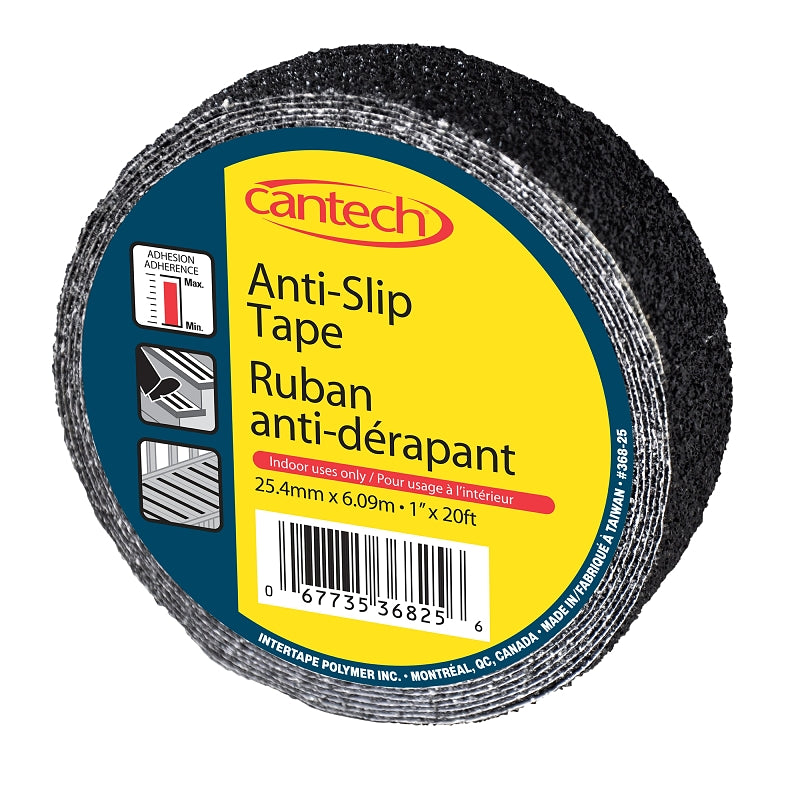 Cantech 36800 36825256 Anti-Slip Tape, 6 m L, 25 mm W, 60 Grit Silicone Carbide Backing, Black