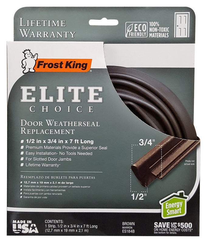 Frost King ES184B Weatherstrip, 3/4 in W, 1/2 in Thick, 7 ft L, Brown
