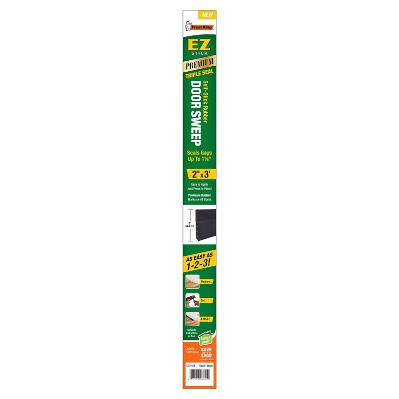 Frost King EZ111BK Self-Stick Sweep, 36 in L, 1-1/2 in W, Vinyl Insert
