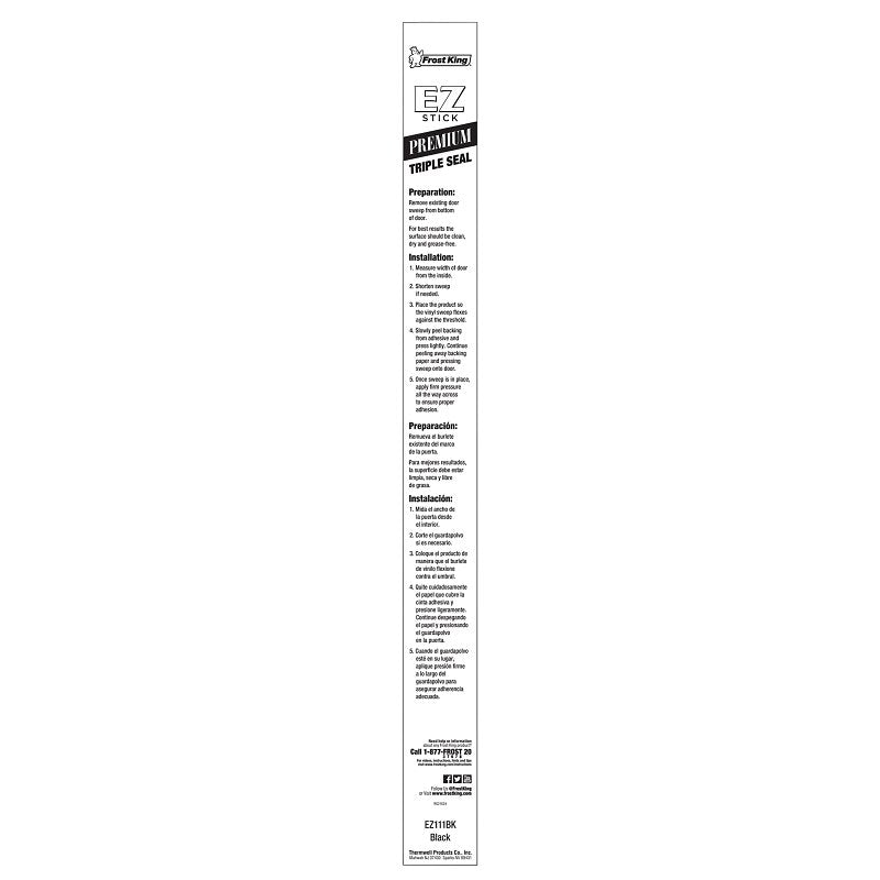 Frost King EZ111BK Self-Stick Sweep, 36 in L, 1-1/2 in W, Vinyl Insert