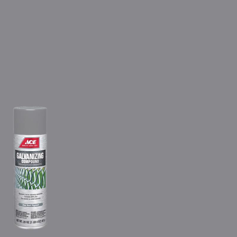 Ace Galvanizing Compound Flat/Matte Zinc Dust Pigment Galvanizing Compound Spray 20 oz, Pack of 6