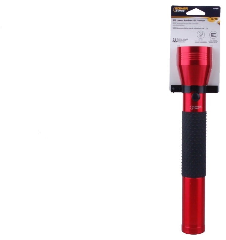 PowerZone 12164 Flashlight, D Battery, D Battery, LED Lamp, 300 Lumens, 210 m Beam Distance, 6 hr Run Time, Red