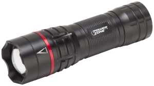 PowerZone 12093 Tactical Flashlight, AAA Battery, LED Lamp, 500 Lumens, 140 m Beam Distance, 2.5 hr Run Time, Black/Red
