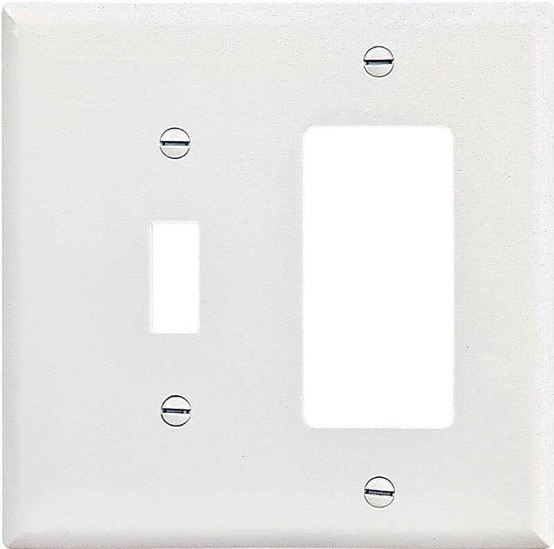Eaton PJ126W Decorator Wallplate, 4.92 in L, 4.88 in W, 2 -Gang, Polycarbonate, White, High-Gloss