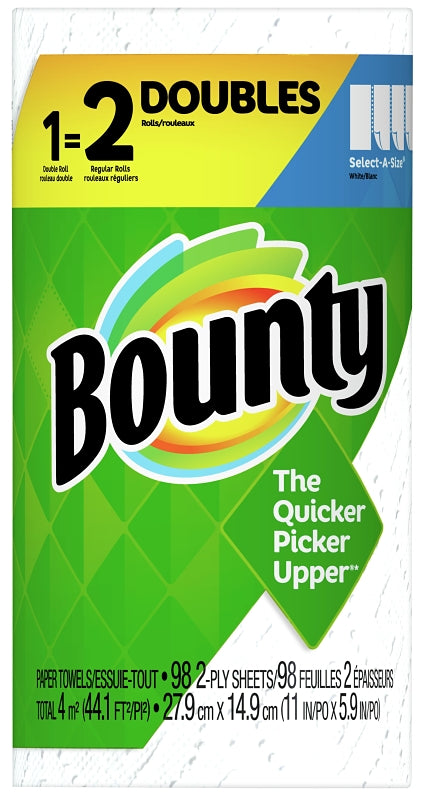 Bounty Select-A-Size Series 66539 Double Roll Paper Towel, 11 in L, 5.9 in W, 2 -Ply, Pack of 24