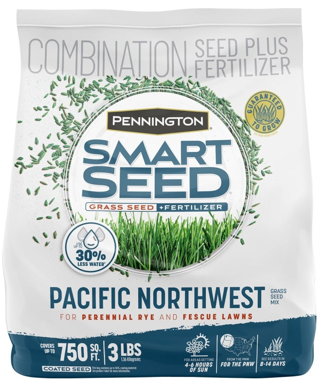 Pennington 100543712 Grass Seed and Fertilizer Mix, Pacific Northwest, 3 lb Bag, 750 sq-ft Coverage Area, 8/PK