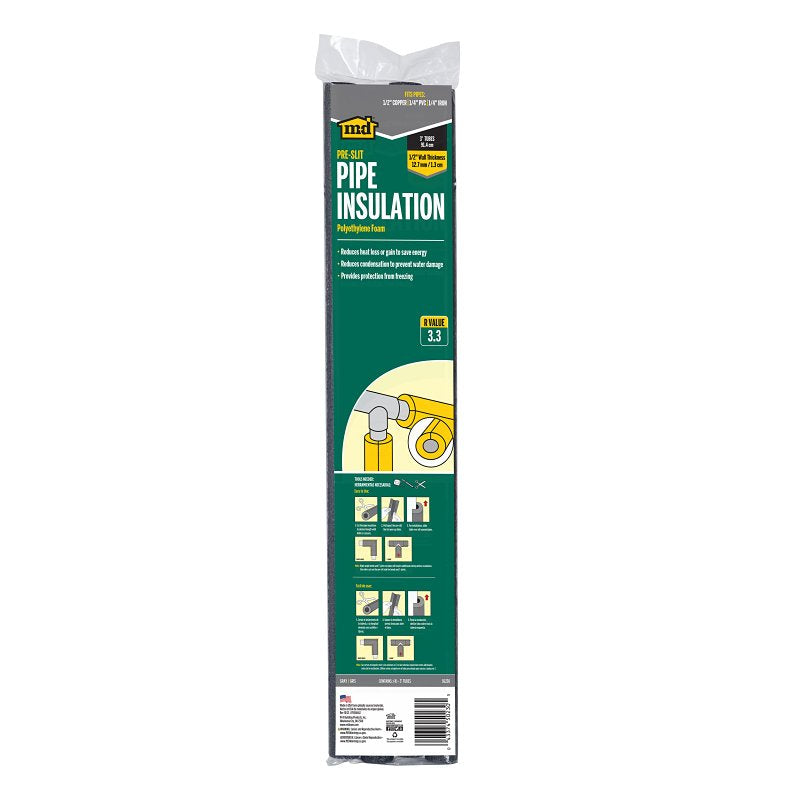 M-D 50230 Tube Pipe Insulation, 3 ft L, Polyethylene, Black, 5/8 in Pipe, Pack of 24