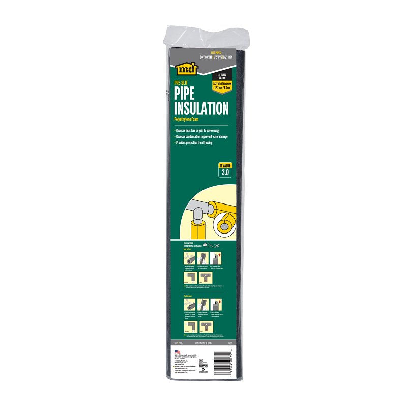 M-D 50235 Tube Pipe Insulation, 3 ft L, Polyethylene, Black, 7/8 in Pipe, Pack of 18