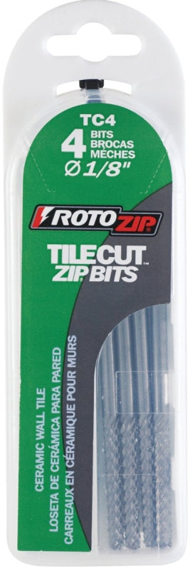 Rotozip TC4 Tilecut Bit, 1/8 in Dia, 2 in L, 1/8 in Dia Shank, Steel