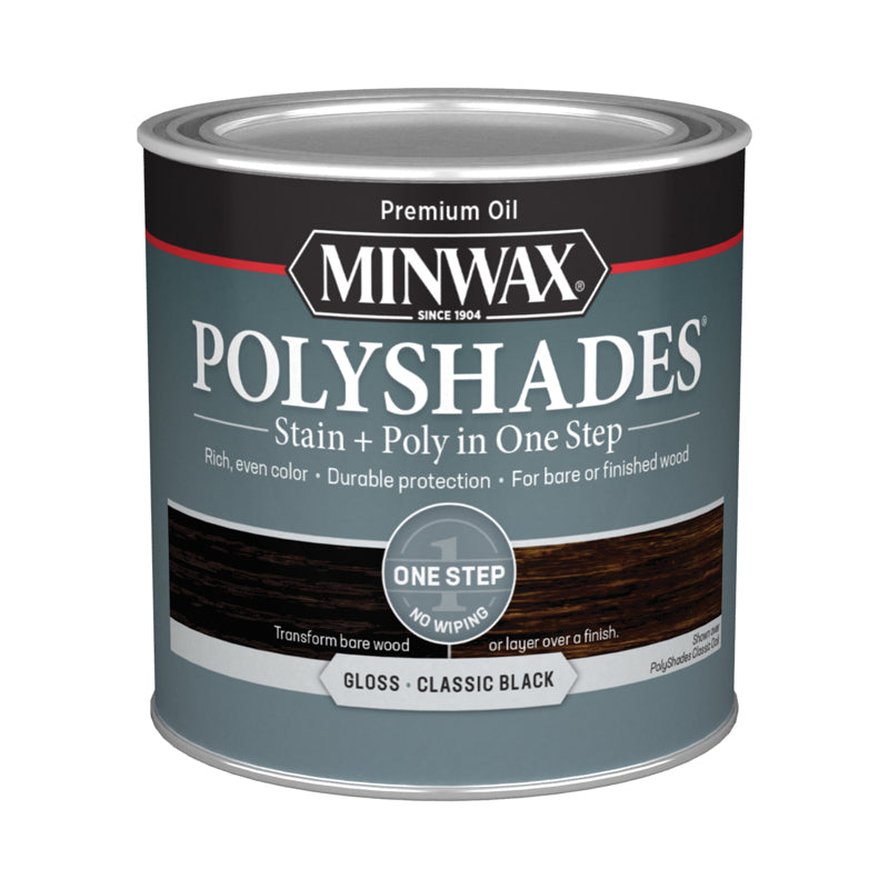 Minwax PolyShades Semi-Transparent Gloss Classic Black Stain/Polyurethane Finish 1/2 pt, Pack of 4