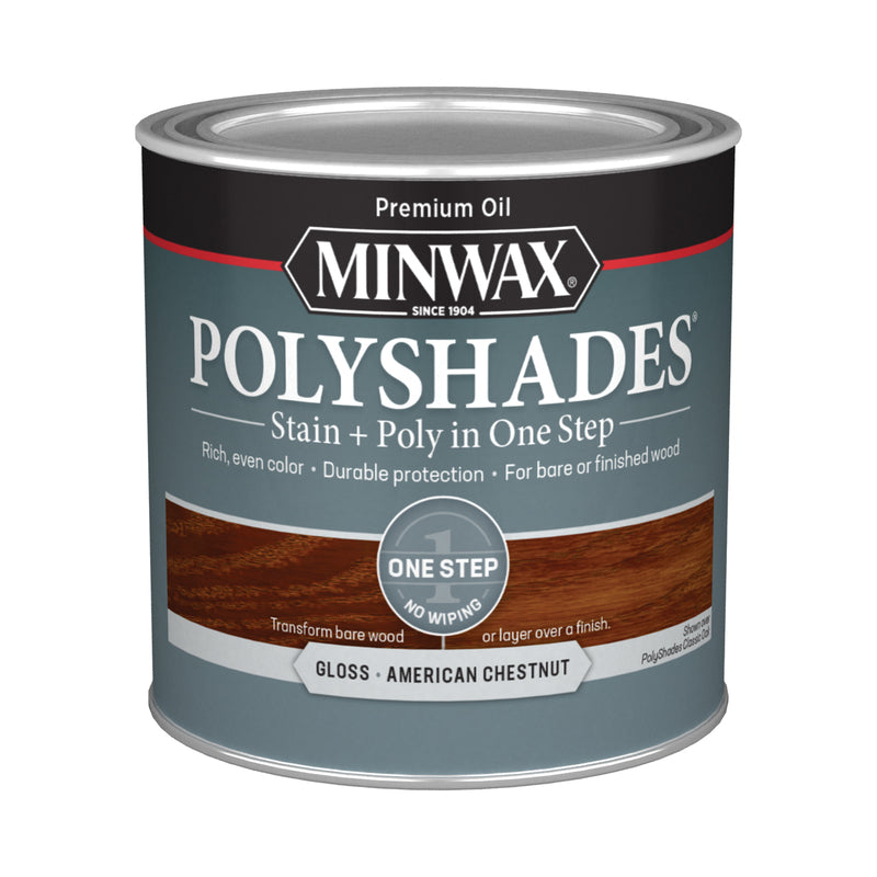 Minwax PolyShades Semi-Transparent Gloss American Chestnut Stain/Polyurethane Finish 1/2 pt, Pack of 4