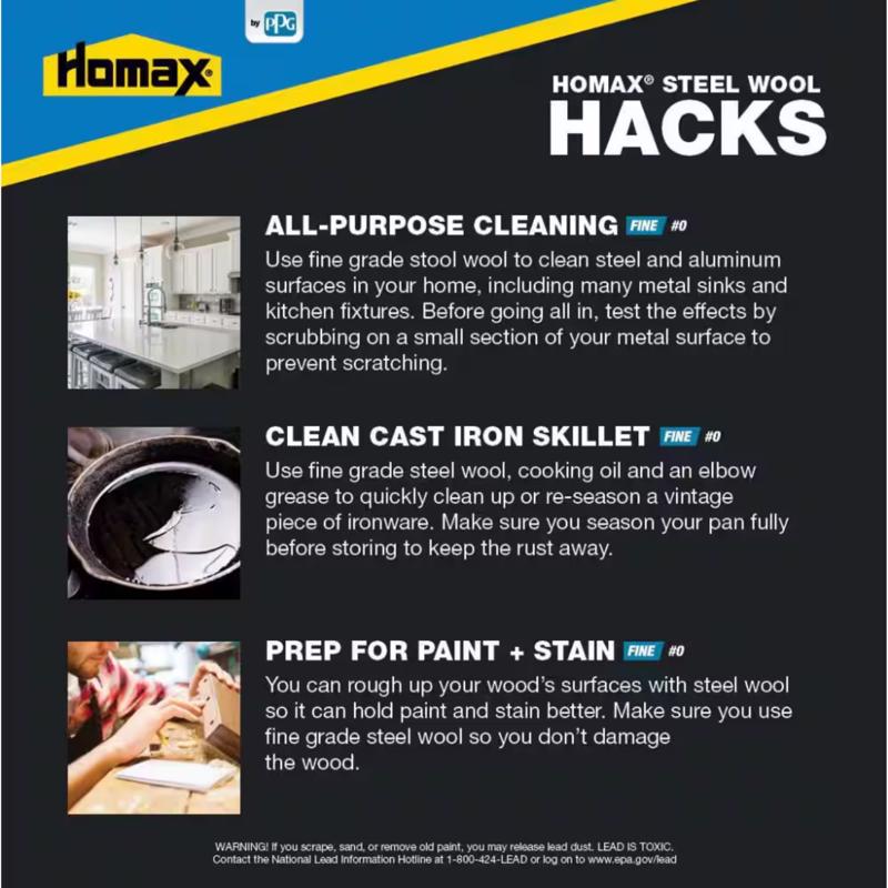 Rhodes American 00 Grade Very Fine Steel Wool Pad 12 pk, Pack of 6