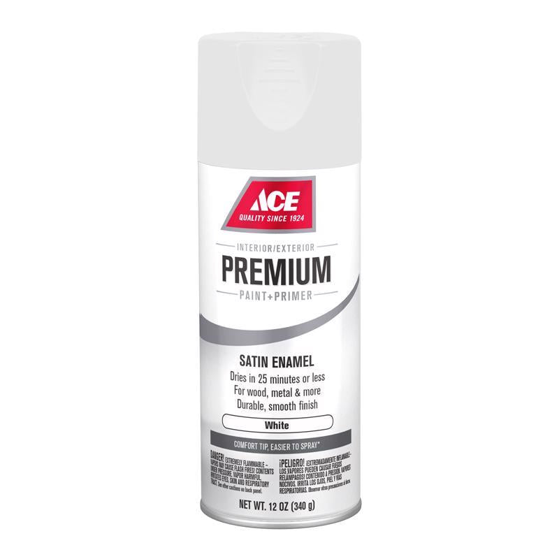 Ace Premium Satin White Paint + Primer Enamel Spray 12 oz, Pack of 6