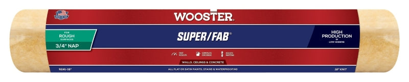 Wooster Super/Fab R241-18 Roller Cover, 3/4 in Thick Nap, 18 in L, Fabric Cover, Golden Yellow