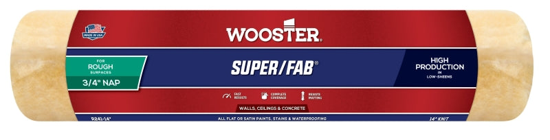 Wooster Super/Fab R241-14 Roller Cover, 3/4 in Thick Nap, 14 in L, Fabric Cover, Golden Yellow