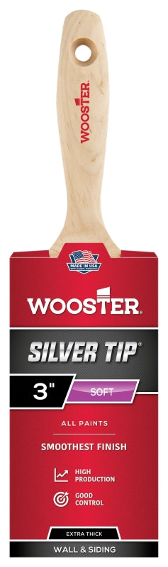 Wooster Silver Tip 5223-3 Paint Brush, 3 in W, Extra-Thick Flat Brush, 3-3/16 in L Bristle, Polyester Bristle