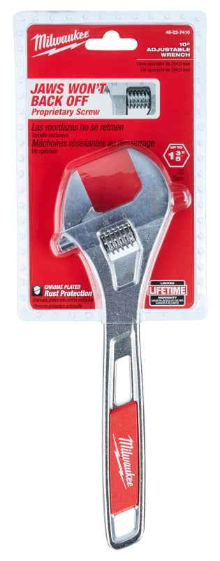 Milwaukee 48-22-7410 Adjustable Wrench, 10 in OAL, 1-3/8 in Jaw, Steel, Chrome-Plated, Ergonomic Handle