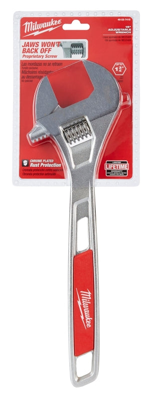 Milwaukee 48-22-7415 Adjustable Wrench, 15 in OAL, 1-3/4 in Jaw, Steel, Chrome-Plated, Ergonomic Handle