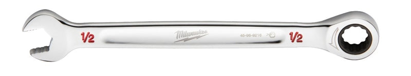 Milwaukee 45-96-9216 Ratcheting Combination Wrench, SAE, 1/2 in Head, 7.34 in L, 12-Point, Steel, Chrome-Plated
