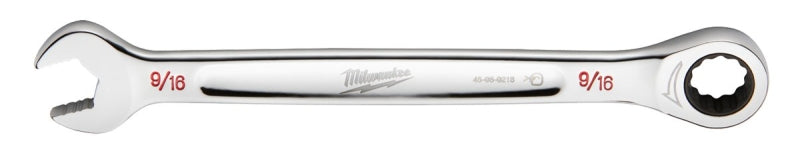 Milwaukee 45-96-9218 Ratcheting Combination Wrench, SAE, 9/16 in Head, 7.8 in L, 12-Point, Steel, Chrome-Plated