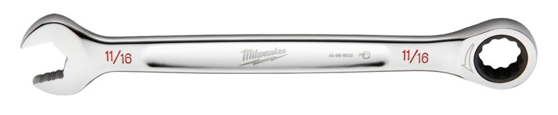 Milwaukee 45-96-9222 Ratcheting Combination Wrench, SAE, 11/16 in Head, 9.19 in L, 12-Point, Steel, Chrome-Plated