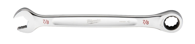 Milwaukee 45-96-9228 Ratcheting Combination Wrench, SAE, 7/8 in Head, 11.93 in L, 12-Point, Steel, Chrome-Plated