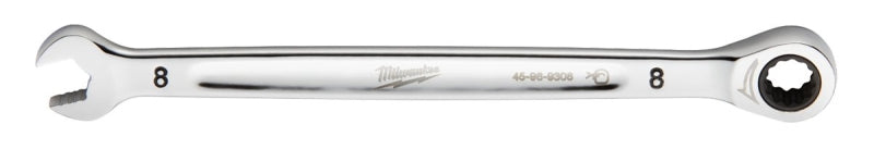 Milwaukee 45-96-9308 Ratcheting Combination Wrench, Metric, 8 mm Head, 5-3/4 in L, 12-Point, Steel, Chrome-Plated