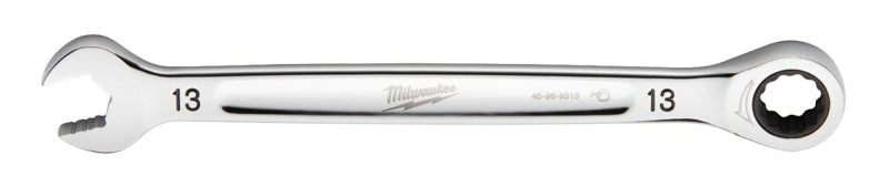 Milwaukee 45-96-9313 Ratcheting Combination Wrench, Metric, 13 mm Head, 7.34 in L, 12-Point, Steel, Chrome-Plated