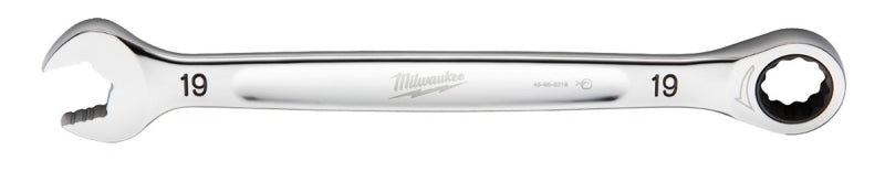 Milwaukee 45-96-9319 Ratcheting Combination Wrench, Metric, 19 mm Head, 10.14 in L, 12-Point, Steel, Chrome-Plated