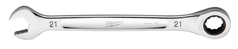 Milwaukee 45-96-9321 Ratcheting Combination Wrench, Metric, 21 mm Head, 11.1 in L, 12-Point, Steel, Chrome-Plated