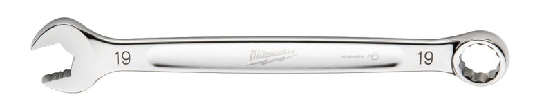 Milwaukee 45-96-9519 Combination Wrench, Metric, 19 mm Head, 9.84 in L, 12-Point, Steel, Chrome-Plated