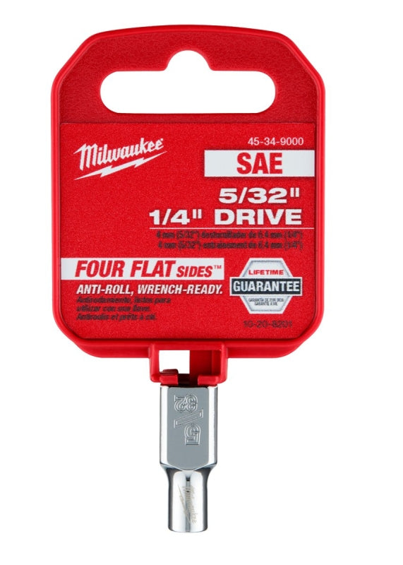 Milwaukee 45-34-9000 Deep Socket, 5/32 in Socket, 1/4 in Drive, 6-Point, Chrome Vanadium Steel, Chrome-Plated