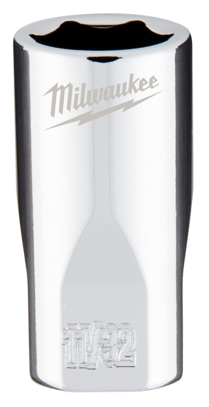 Milwaukee 45-34-9006 Socket, 11/32 in Socket, Standard Socket, 4.921 in OAL, 1/4 in Drive, 6-Point, Chrome