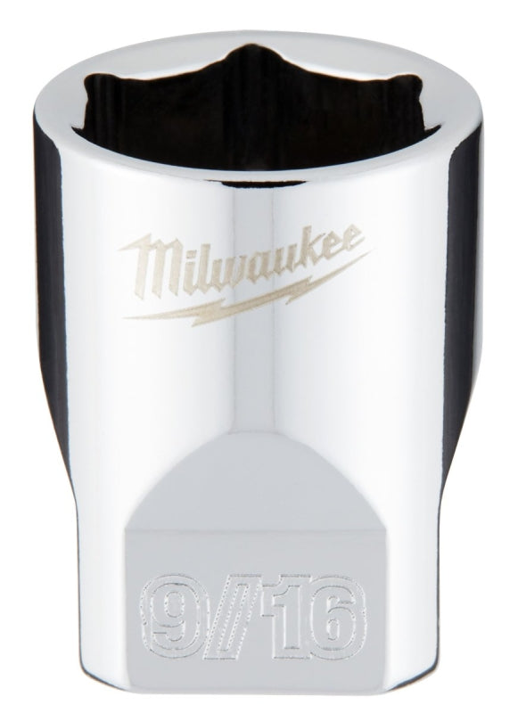 Milwaukee 45-34-9010 Socket, 9/16 in Socket, 1/4 in Drive, 6-Point, Chrome Vanadium Steel, Chrome-Plated