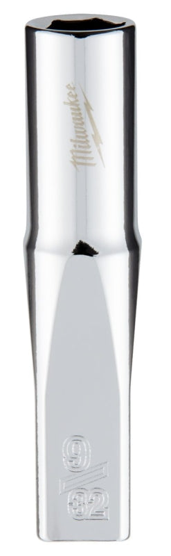 Milwaukee 45-34-9015 Deep Socket, 9/32 in Socket, 1/4 in Drive, 6-Point, Chrome Vanadium Steel, Chrome-Plated