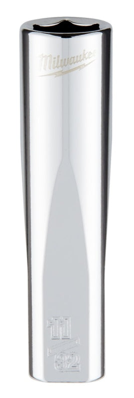 Milwaukee 45-34-9017 Deep Socket, 11/32 in Socket, 1/4 in Drive, 6-Point, Chrome Vanadium Steel, Chrome-Plated
