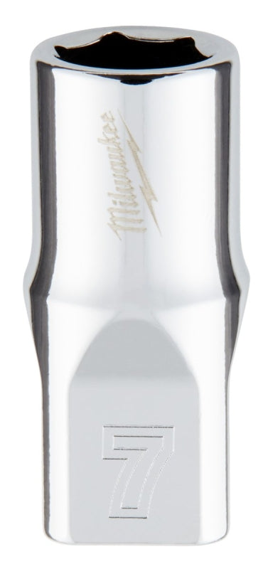 Milwaukee 45-34-9033 Socket, 7 mm Socket, Standard Socket, 4.921 in OAL, 1/4 in Drive, 6-Point, Chrome Vanadium Steel