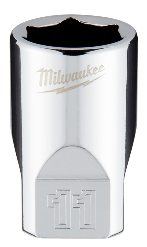 Milwaukee 45-34-9037 Socket, 11 mm Socket, 1/4 in Drive, 6-Point, Chrome Vanadium Steel, Chrome-Plated